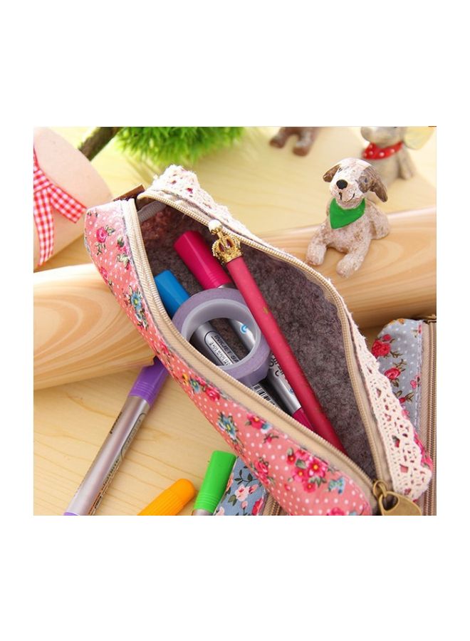 إسكدنيا حافظة أقلام مرسوم عليها أزهار وردي/أخضر/أزرق - Image 2