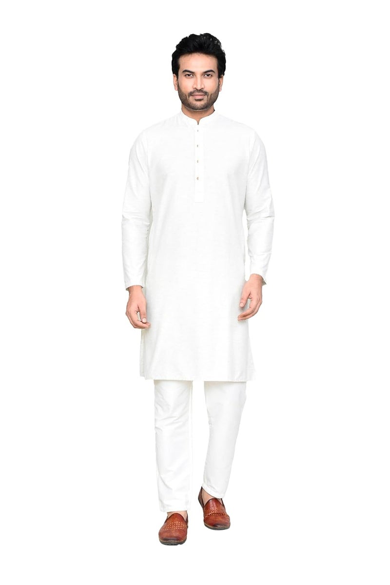 Polyfab Hathkargha Men's Khadi Regular Fit Kurta Pyjama Set - Solid Pattern Ethnic Wear with Mandarin Collar & Full Sleeves - Image 1