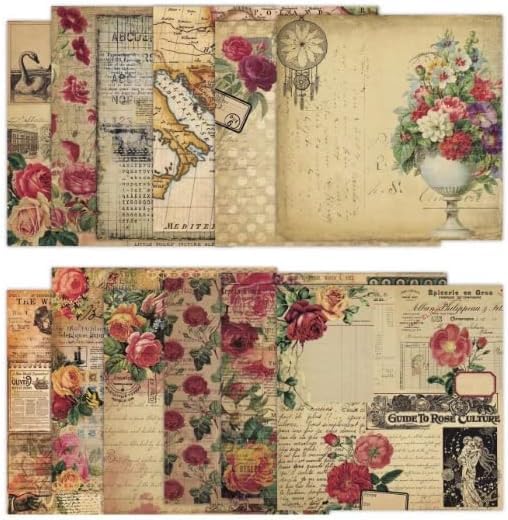 iKammo Vintage Scrapbook Paper 12 12 24Sheets DoubleSided Valentines Day Rose Patterned Paper Junk Journaling Scrapbooking CardStock Papers Pad for Cardmaking DIY Origami Craft Papers - Image 1