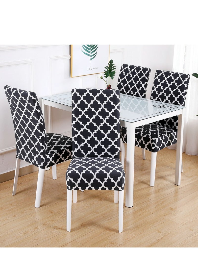 4-Piece Dining Chair Cover Black/White 38x46centimeter - Image 1