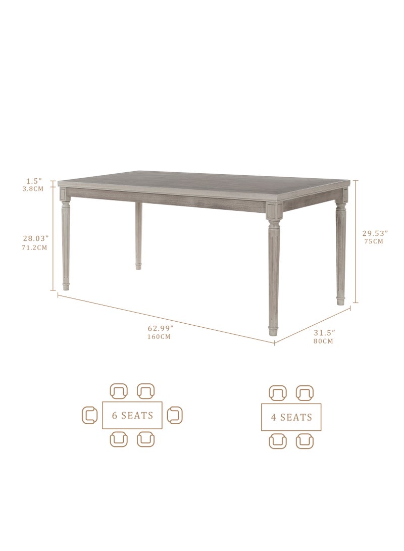 DOOHWAN Luxury Solid Wood Dining Table for 6 People, Natural Wood Veneers with Non-Toxic Water Based Paint Finish, Vintage Large Kitchen & Dining Room Table - Image 2