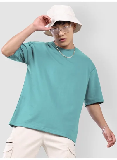 بيونغ Sea Green Looper Solid Oversized Tshirt for Men