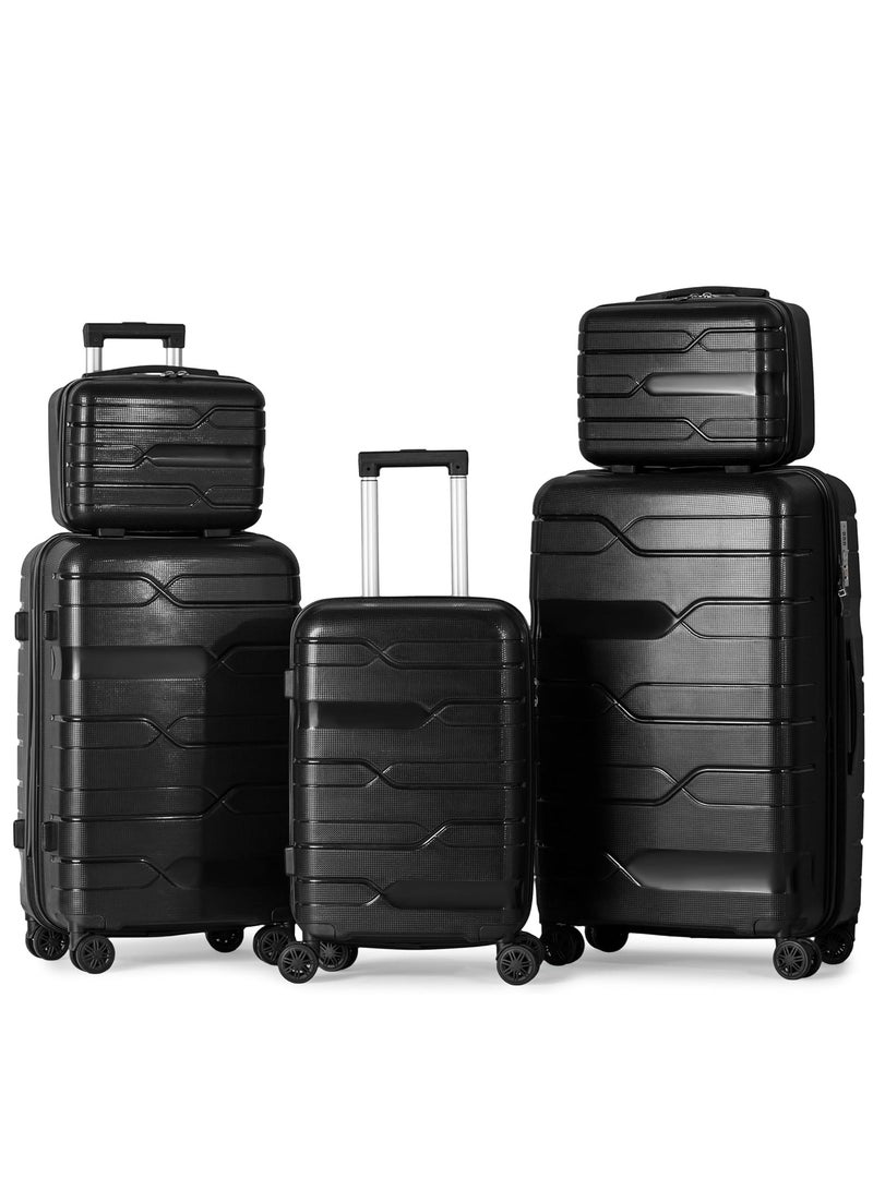 milano Milano Complete 5 Piece Luggage Set Size 12/14/20/24/28 - Made of Unbreakable Polypropylene, Black - Image 1