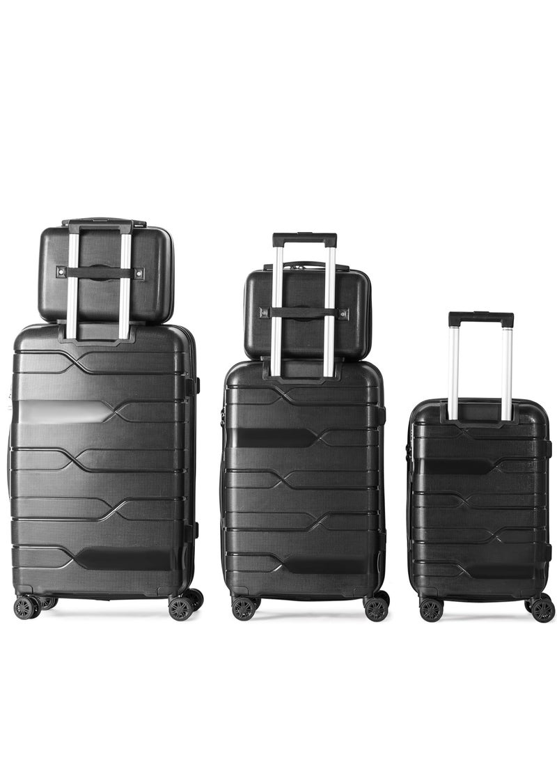 milano Milano Complete 5 Piece Luggage Set Size 12/14/20/24/28 - Made of Unbreakable Polypropylene, Black - Image 2