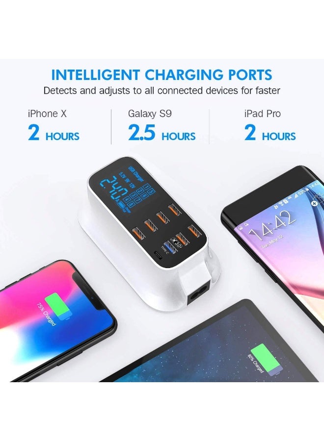 سمارت بيري محطة شحن سريع Smartberry C2203 بثمانية منافذ - PD + QC 3.0، خرج طاقة 55 واط، شاشة LED، شاحن USB متعدد الأجهزة - Image 2