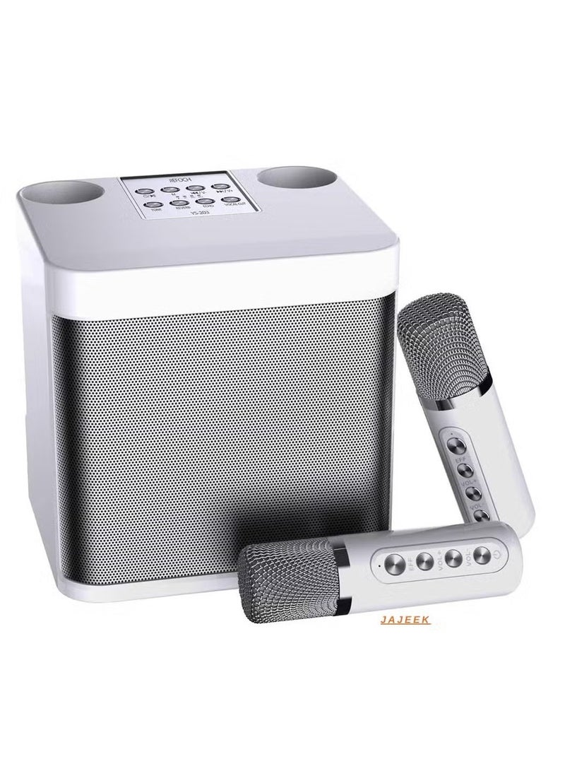 JAJEEK Mini Karaoke Machine for Adults and Kids | Portable Bluetooth Karaoke Speaker for TV | 2 Wireless Microphones | PA Speaker System for Indoor & Outdoor Parties, Singing, Family Events (Off White) - Image 1