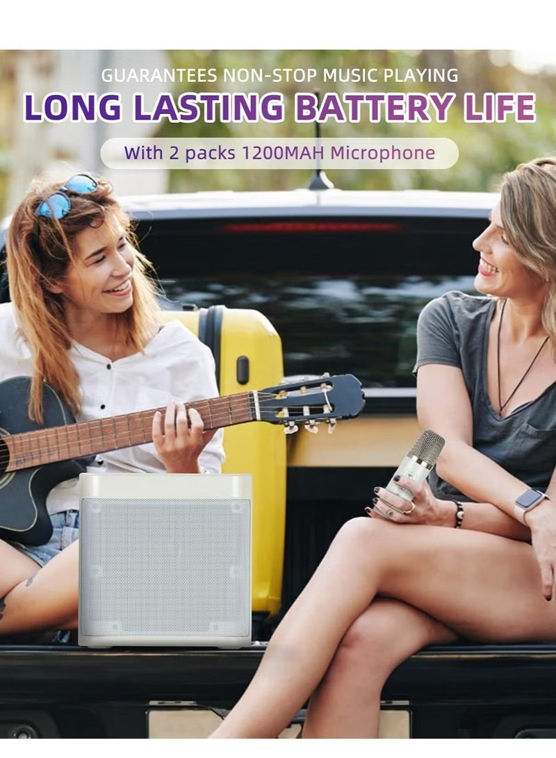 JAJEEK Mini Karaoke Machine for Adults and Kids | Portable Bluetooth Karaoke Speaker for TV | 2 Wireless Microphones | PA Speaker System for Indoor & Outdoor Parties, Singing, Family Events (Off White) - Image 2