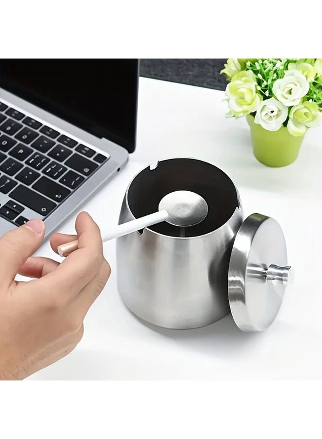 2 PCS Black Smokeless Stainless Steel Ashtray with Lid for Home Office Outdoor Use - Image 5