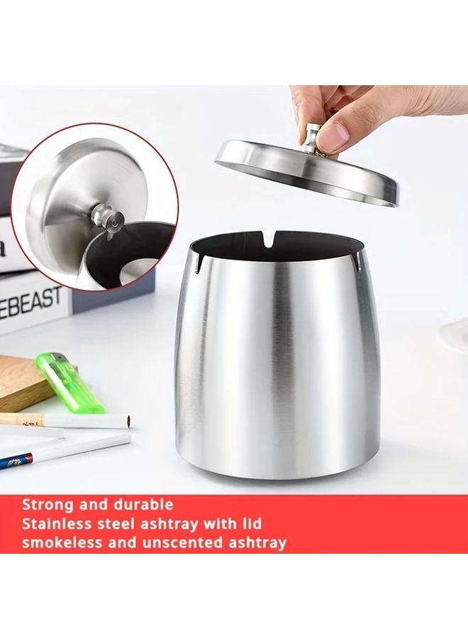 2 PCS Black Smokeless Stainless Steel Ashtray with Lid for Home Office Outdoor Use - Image 2