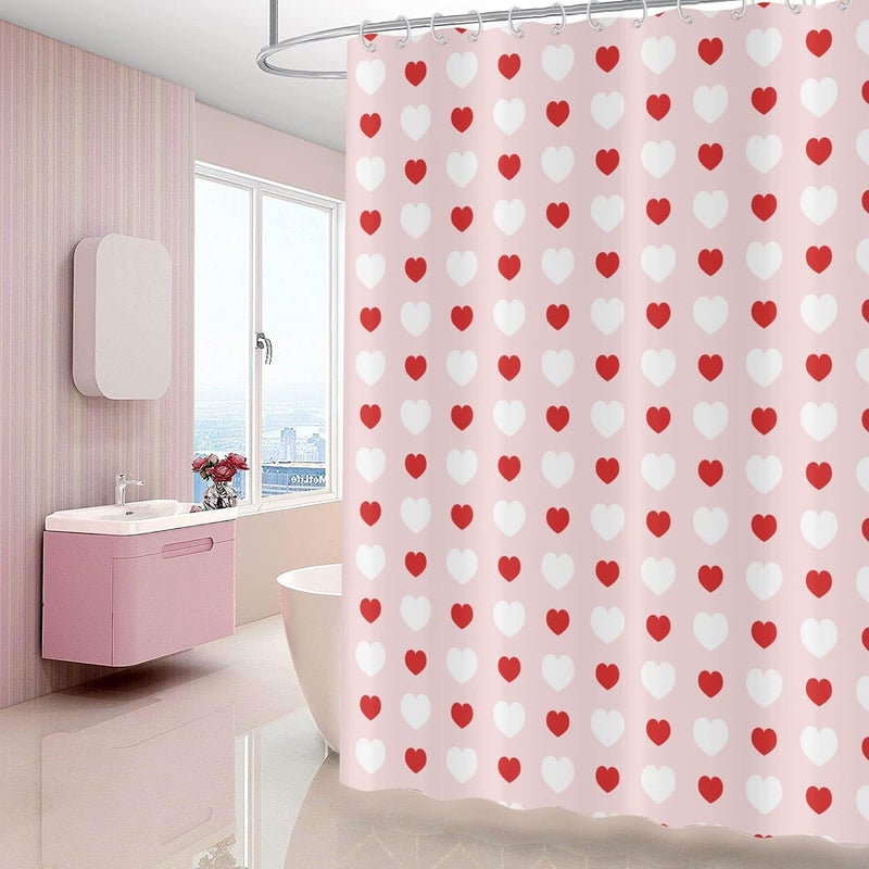 GCIREC Valentine's Day Shower Curtain, Weighted Bottom Romantic Love Theme Pink and Red Little Heart Fabric Bathroom Curtain Home Decor Waterproof Washable with 12 Hooks,72"x72" - Image 3