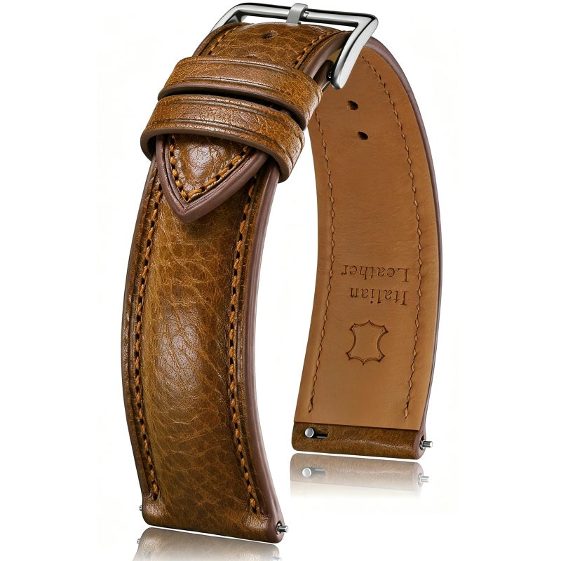 Getalia Italian leather Watch Band Tuscany Natural VegetableTanned Full Grain Genuine Leather SkinSafe Quick Release Replacement Watch Straps for Men and Women Thick and Soft Cognac Width22mm - Image 2