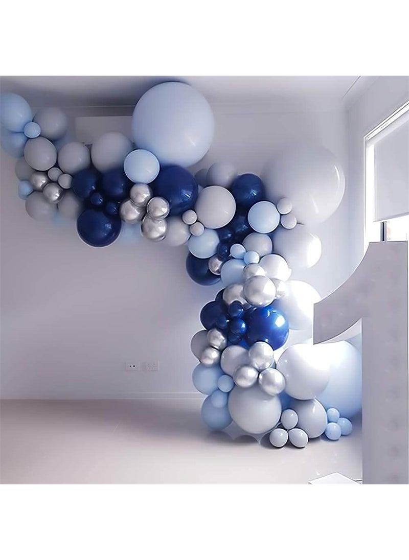 Lazybeee LAZYBEEE Navy Blue Balloon Kit 96PCS 18In 12In Pastel Blue Grey Sliver Balloon Arch Garland For Festival Picnic Family Engagement Wedding Birthday Blue Theme Anniversary Celebration Decoration 