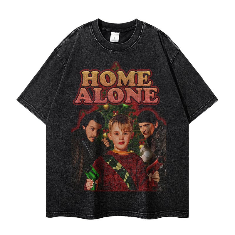 American Retro Short-sleeved Mens and Womens Washed Old Loose Round Neck Movie Poster Printed T-shirt Fashion Brand XX1495 - Image 1