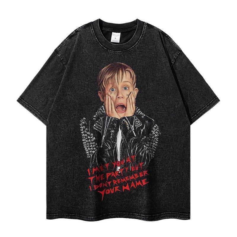 American Retro Short-sleeved Mens and Womens Washed Old Loose Round Neck Movie Poster Printed T-shirt Fashion Brand XX1495 - Image 3