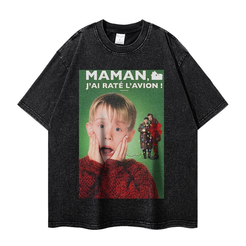 American Retro Short-sleeved Mens and Womens Washed Old Loose Round Neck Movie Poster Printed T-shirt Fashion Brand XX1495 - Image 5