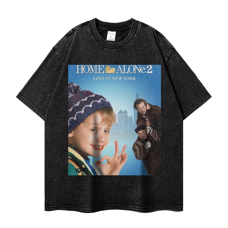 American Retro Short-sleeved Mens and Womens Washed Old Loose Round Neck Movie Poster Printed T-shirt Fashion Brand XX1495 - Image 2
