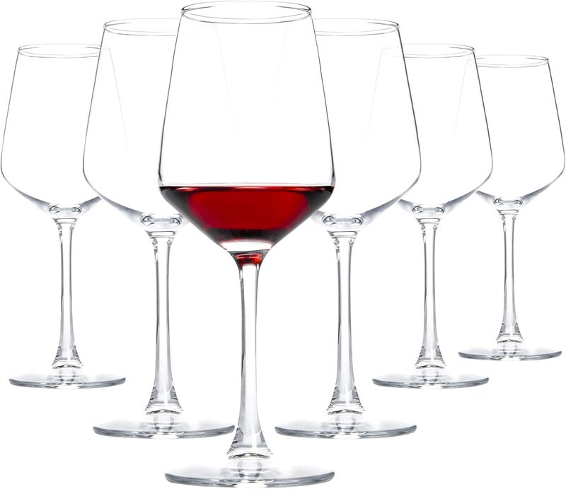 HAKEEMI Red/White Wine Glasses Set of 6, 12 oz Clear Wine Glasses with Stem, Dishwasher Safe - Image 1
