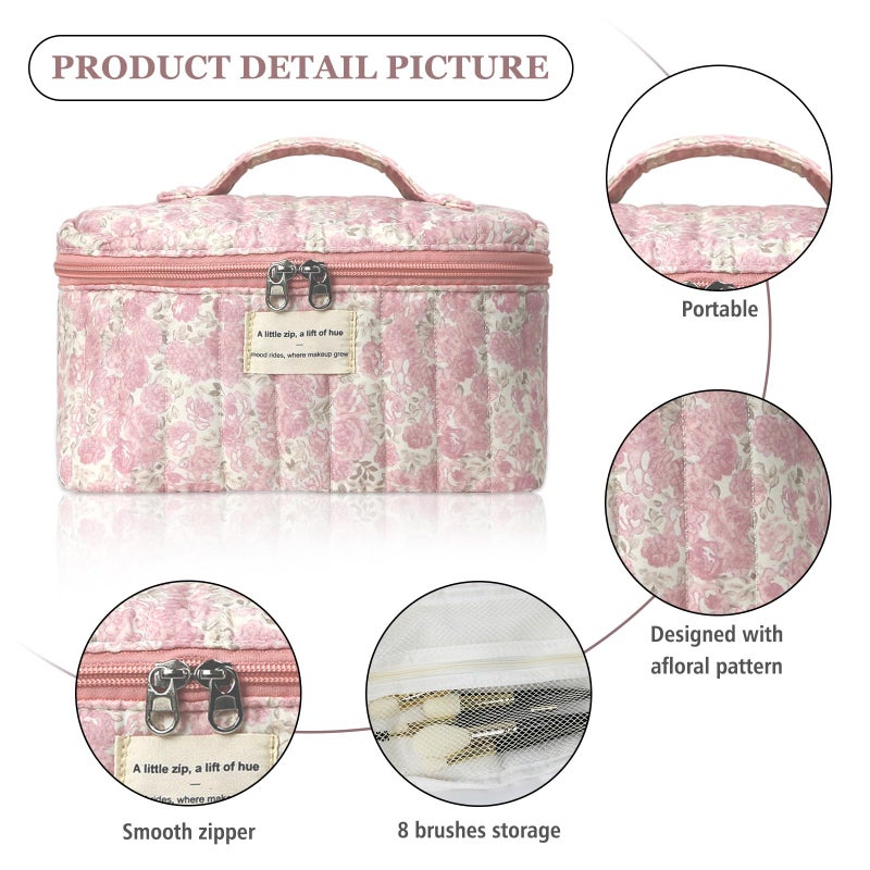 Gosect Large Makeup Bag, Cute Cosmetic Bag for Women Girls, Floral Coquette Aesthetic Toiletry Bag, Travel Make Up Organizer Bag (Crushed Flower) - Image 4
