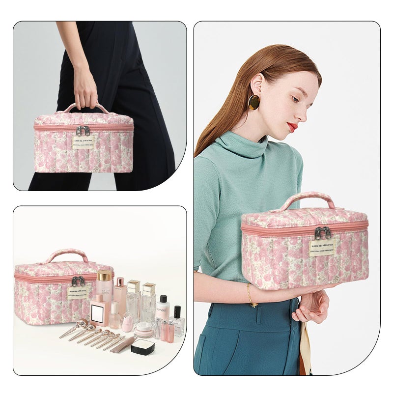 Gosect Large Makeup Bag, Cute Cosmetic Bag for Women Girls, Floral Coquette Aesthetic Toiletry Bag, Travel Make Up Organizer Bag (Crushed Flower) - Image 3