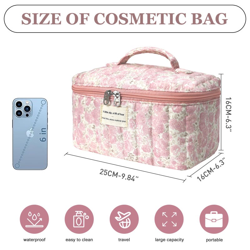 Gosect Large Makeup Bag, Cute Cosmetic Bag for Women Girls, Floral Coquette Aesthetic Toiletry Bag, Travel Make Up Organizer Bag (Crushed Flower) - Image 2