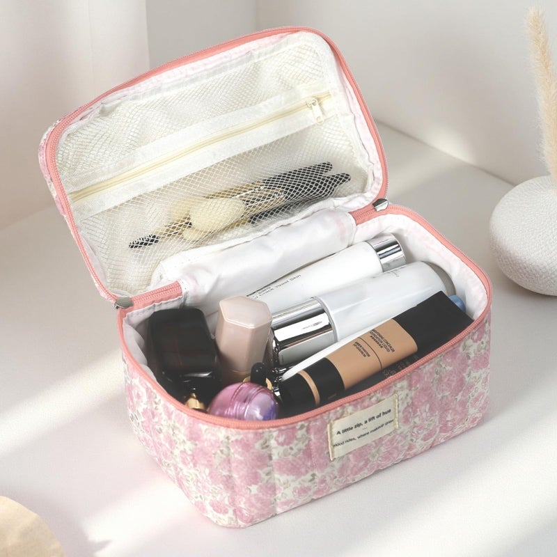 Gosect Large Makeup Bag, Cute Cosmetic Bag for Women Girls, Floral Coquette Aesthetic Toiletry Bag, Travel Make Up Organizer Bag (Crushed Flower) - Image 5