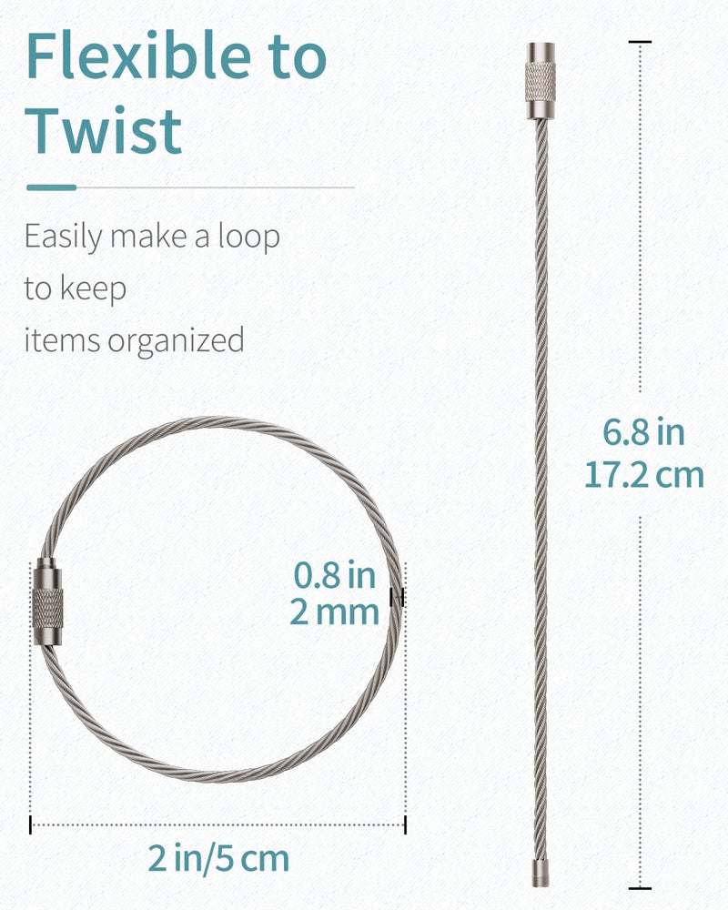 Pawfly Pawfly 6 Inch Wire Keychain Cable Large Stainless Steel Key Ring Loop Holder for Outdoor Hiking Heavy Duty Connectable Luggage Tag Keeper for Sport and Travel, 25 Pack  - Image 2