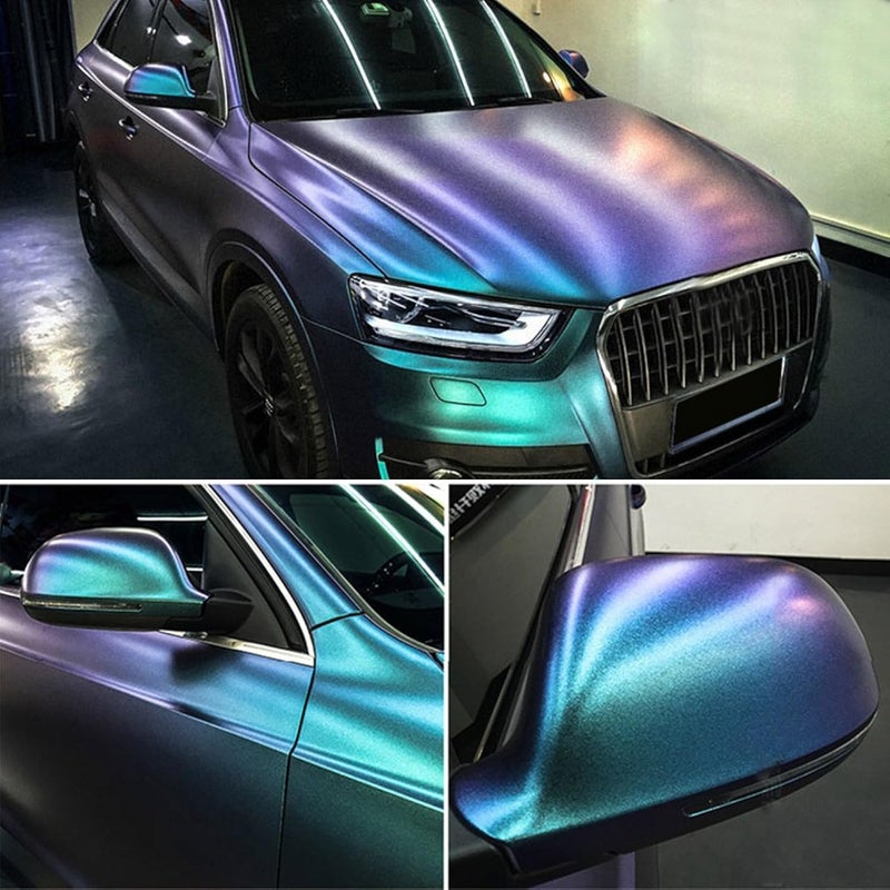 Purple to Lake Blue Glossy Metallic Chameleon Vinyl Wrap Sparking Diamond Color Change DIY Vehicle Vinyl Film 598 x 118