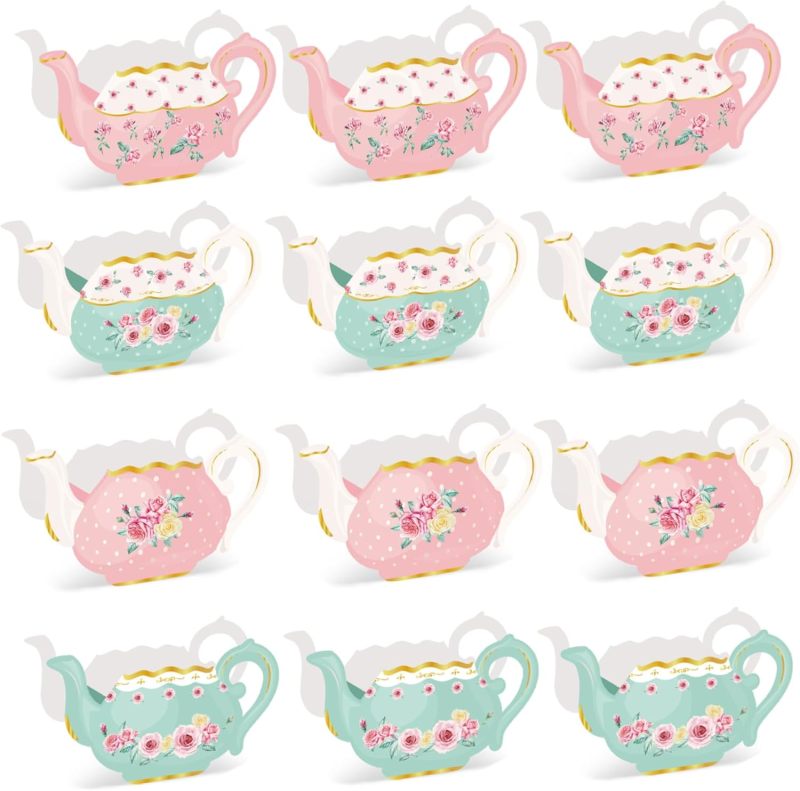 Tea Party Centerpieces: Pink + Green Cardboard Teapot Vase - Tea Party Decor for Tea Party Tabletop Use - Image 1