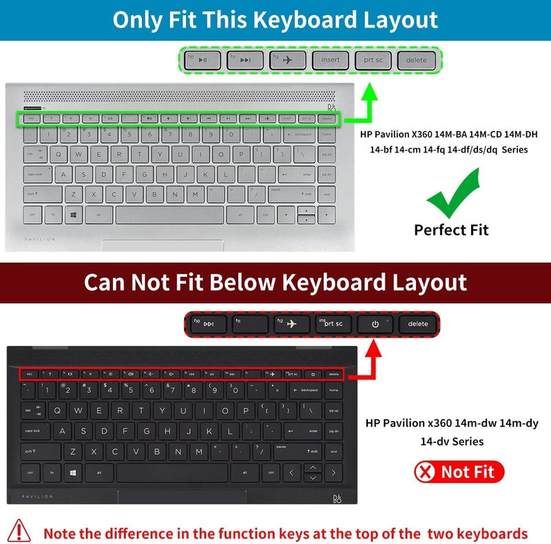 Oaky Keyboard Cover Compatible with HP Pavilion x360 14" Laptop 14M-BA 14M-CD 14-BF 14-BW 14-cm Series Ultra Thin Silicon Black Keyboard Skin Protector - Image 2
