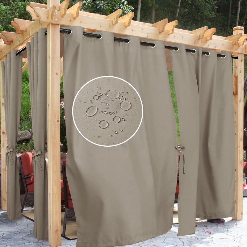 Hiasan Hiasan Outdoor Curtains for Patio Waterproof 54 x 96 inch  Privacy Grommet Outside Curtains for GazeboPorchPergolaCabana 1 Panel and Sewn with 2 Tiebacks Taupe 