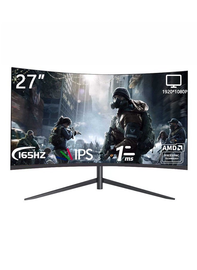 Curved 27 inch IPS Gaming Monitor 165Hz with FHD (1920x1080)Display, Built-In Speakers, 1ms, Colorful LED Backlit, HDMI DP and USB Port with 5-Way Stick Power/Menu Button