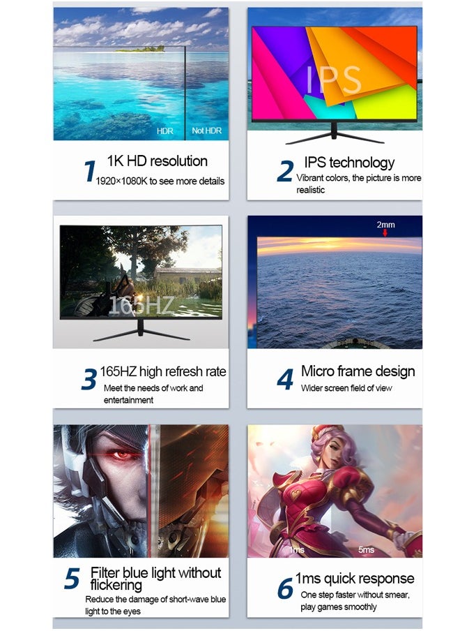 Curved 27 inch IPS Gaming Monitor 165Hz with FHD (1920x1080)Display, Built-In Speakers, 1ms, Colorful LED Backlit, HDMI DP and USB Port with 5-Way Stick Power/Menu Button