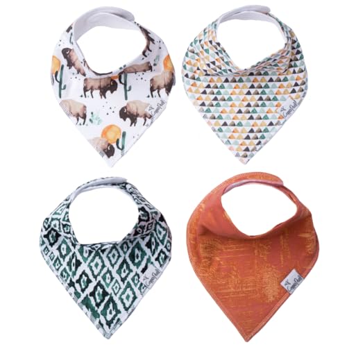 Copper Pearl 4 Pack Soft Cotton Baby Bibs for Drooling and Teething, Absorbent Drool Bibs for Baby Girl and Boy, Adjustable to Fit Newborns to Toddlers, Tons of Styles (Bison) - Image 1