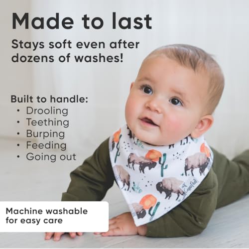Copper Pearl 4 Pack Soft Cotton Baby Bibs for Drooling and Teething, Absorbent Drool Bibs for Baby Girl and Boy, Adjustable to Fit Newborns to Toddlers, Tons of Styles (Bison) - Image 3
