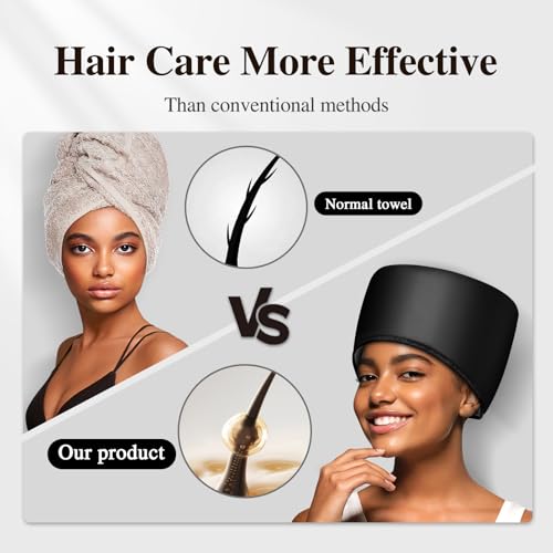 aopow Heated Electric Thermal Steamer Cap for Natural Black Afro Hair - Hot Spa Treatment Hat with Temperature Control for Deep Conditioning at Home - Black - Image 3