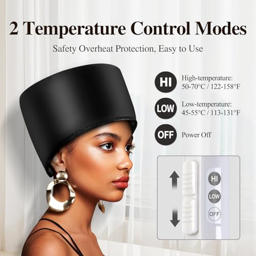 aopow Heated Electric Thermal Steamer Cap for Natural Black Afro Hair - Hot Spa Treatment Hat with Temperature Control for Deep Conditioning at Home - Black - Image 4