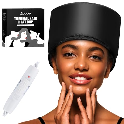aopow Heated Electric Thermal Steamer Cap for Natural Black Afro Hair - Hot Spa Treatment Hat with Temperature Control for Deep Conditioning at Home - Black - Image 1