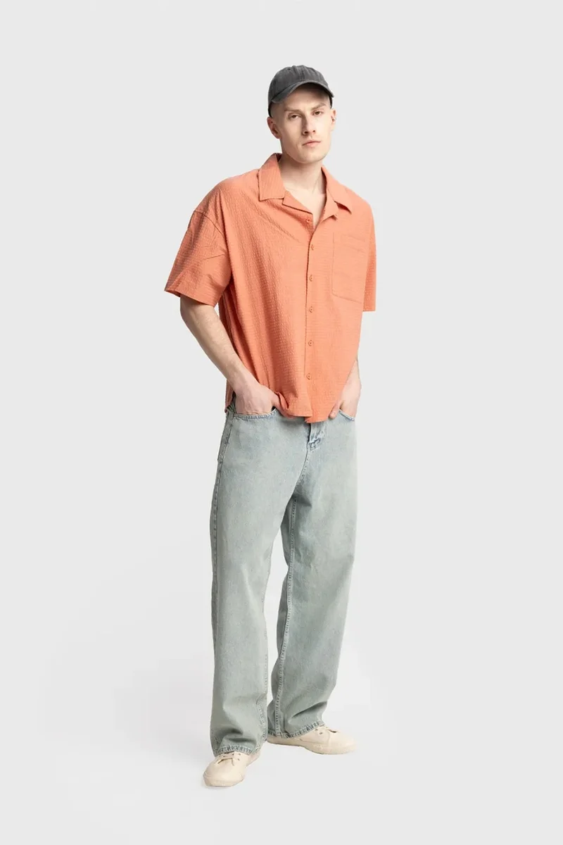 Giesto Pale Orange GIESTO Textured Short Sleeve Shirt for Men | Best Price UAE