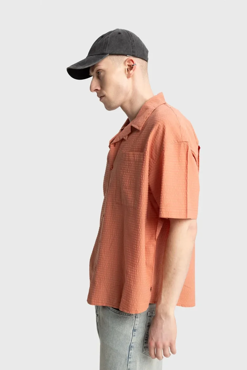 Giesto Pale Orange GIESTO Textured Short Sleeve Shirt for Men | Best Price UAE