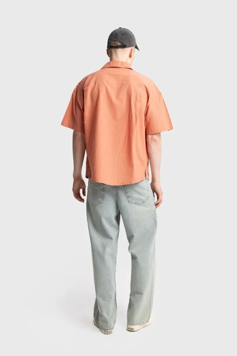 Giesto Pale Orange GIESTO Textured Short Sleeve Shirt for Men | Best Price UAE