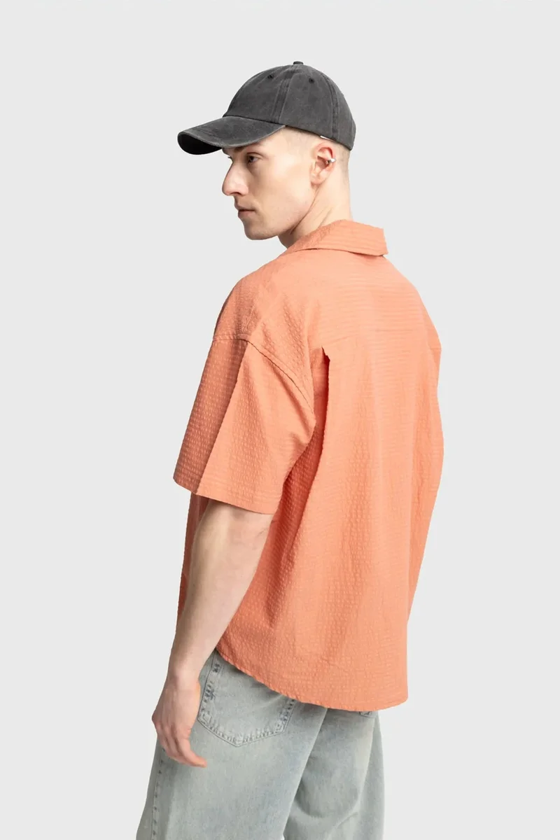 Giesto Pale Orange GIESTO Textured Short Sleeve Shirt for Men | Best Price UAE