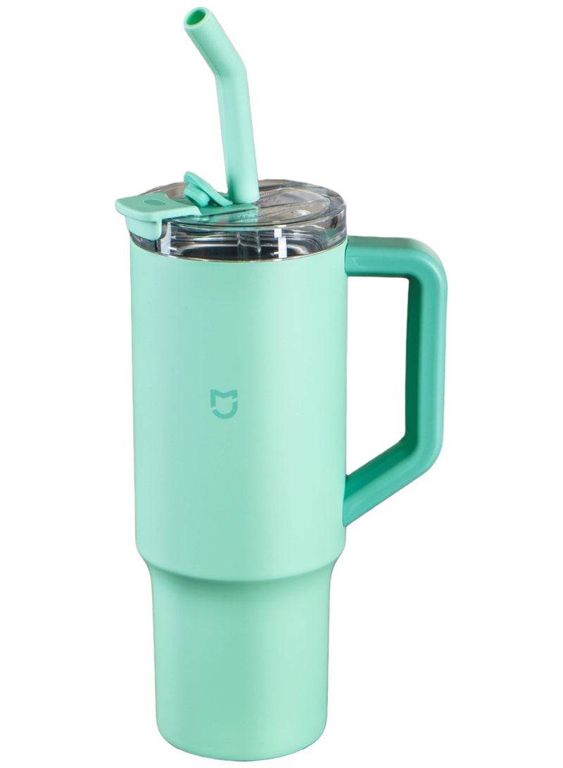 شاومي كوب كوب من القش، كوب ترمس من الفولاذ المقاوم للصدأ 316L مع مقبض سعة 1 لتر سعة كبيرة للسفر بالسيارة الرياضية-وهي - Image 1