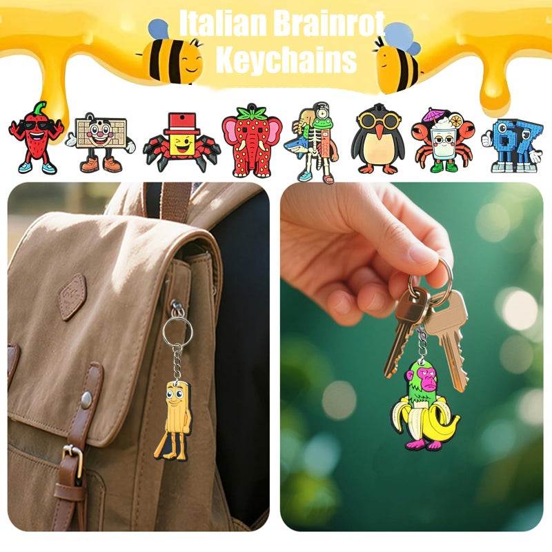GREAWOD Italian Brainrot Keychains Quirky Cartoon Character Charms with Durable Metal Key Rings, Multicolor Meme-Style Accessories (36) - Image 4