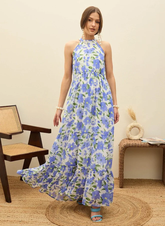 ساسافراس Floral Printed Halter Neck Maxi Dress for Women