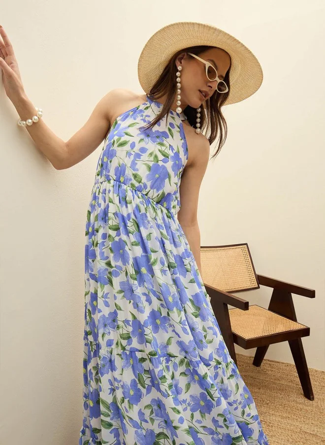 ساسافراس Floral Printed Halter Neck Maxi Dress for Women