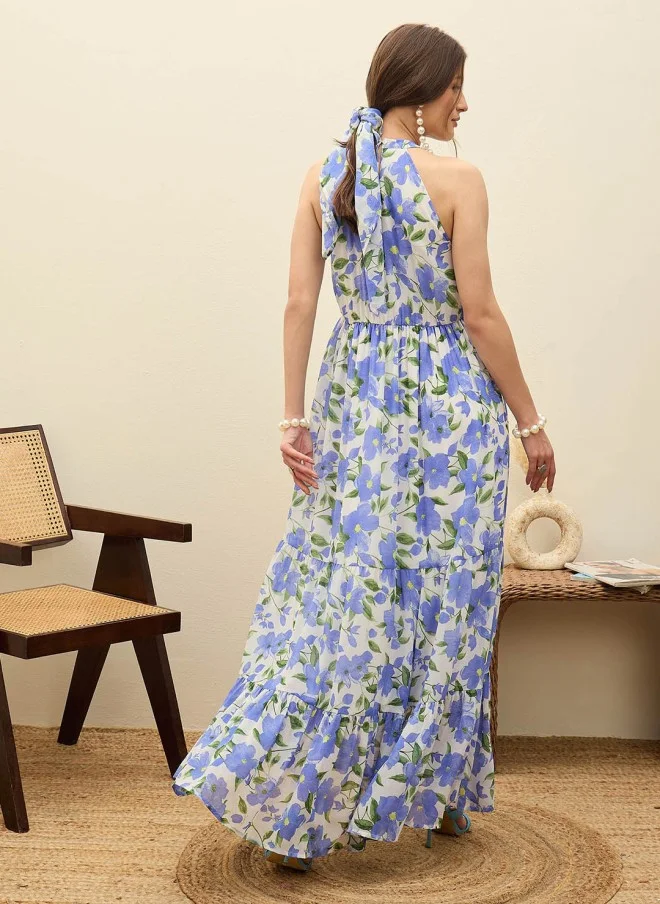 ساسافراس Floral Printed Halter Neck Maxi Dress for Women