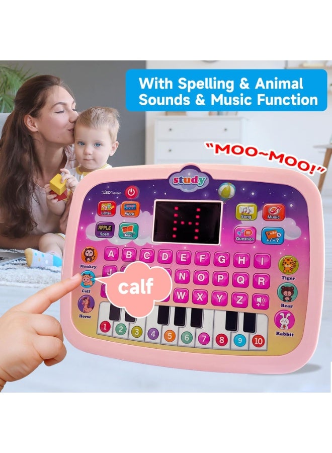جهاز لوحي للأطفال / لوحة تعليمية للرضع بشاشة LED لتعليم الحروف الأبجدية، الأرقام، الكلمات، الموسيقى، الرياضيات، لعبة إلكترونية تفاعلية لتنمية المهارات المبكرة للأولاد والبنات بعمر 3 سنوات فما فوق (وردي) - Image 4
