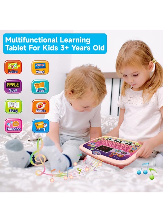 جهاز لوحي للأطفال / لوحة تعليمية للرضع بشاشة LED لتعليم الحروف الأبجدية، الأرقام، الكلمات، الموسيقى، الرياضيات، لعبة إلكترونية تفاعلية لتنمية المهارات المبكرة للأولاد والبنات بعمر 3 سنوات فما فوق (وردي) - Image 3