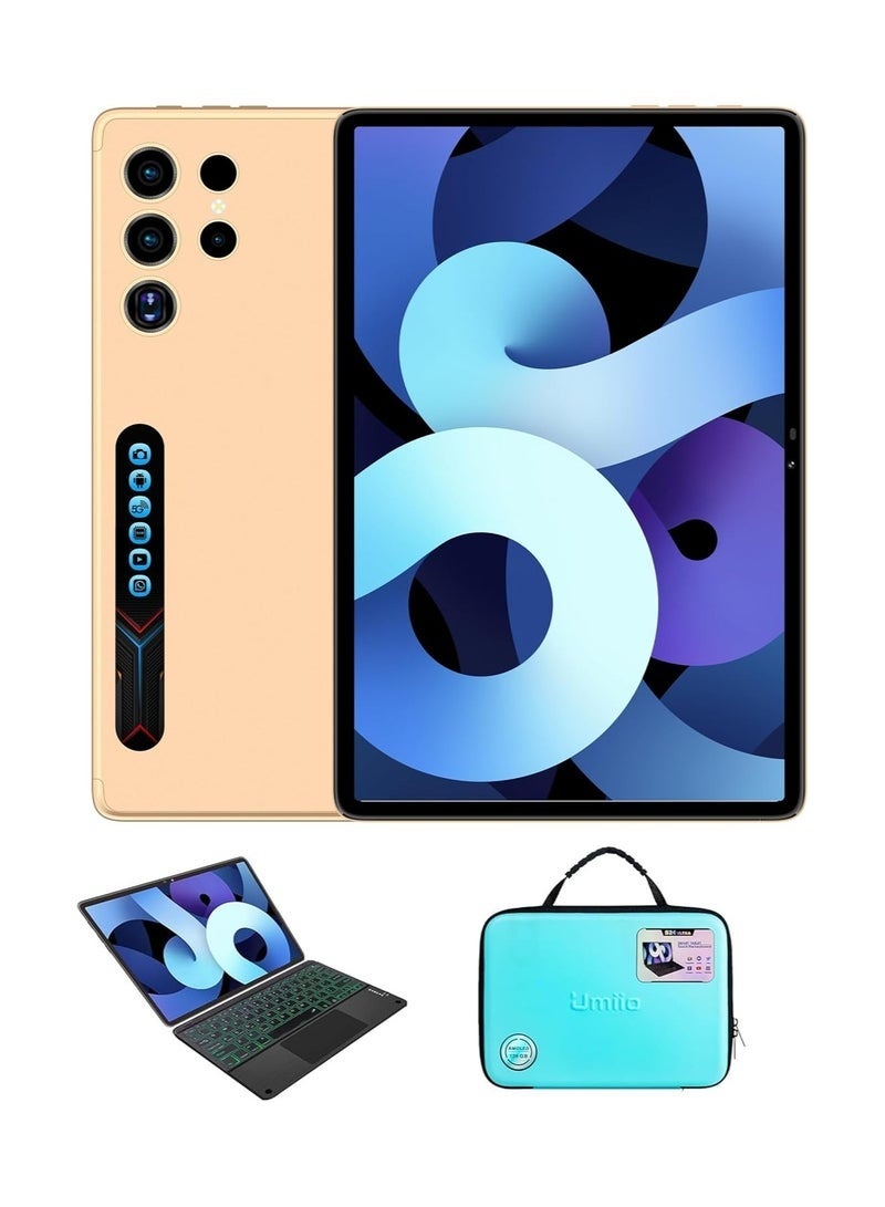 Umiio ✨ Smart Tablet S24 Ultra 10.1-Inch Android Tablet | 12GB RAM + 512GB ROM | Dual SIM 5G + Wi-Fi | HD Display | GPS | With Touchpad Keyboard Case & EWB Handbag – Gold - Image 1