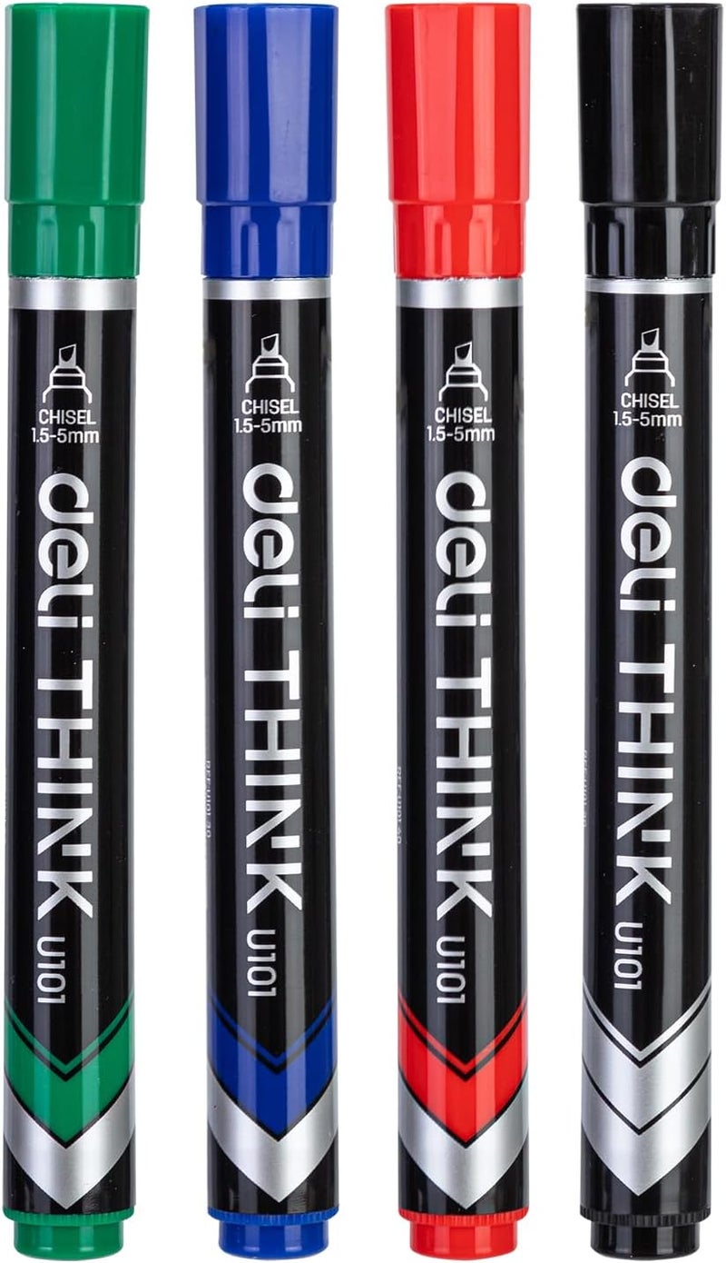 ديلي مجموعة أقلام تحديد دائمة برأس إزميل رفيع، 4 قطع، مقاس 1.5-5 مم، أسود/أزرق/أحمر/أخضر، متعدد الألوان - Image 3